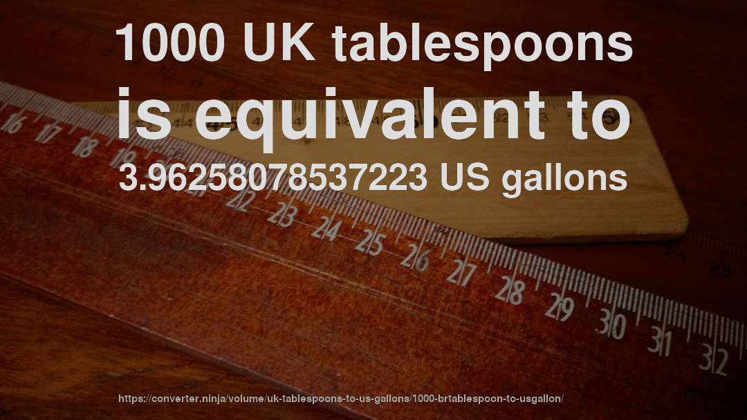1000 UK tablespoons is equivalent to 3.96258078537223 US gallons