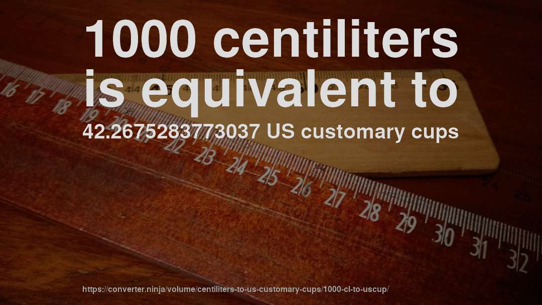 1000 centiliters is equivalent to 42.2675283773037 US customary cups