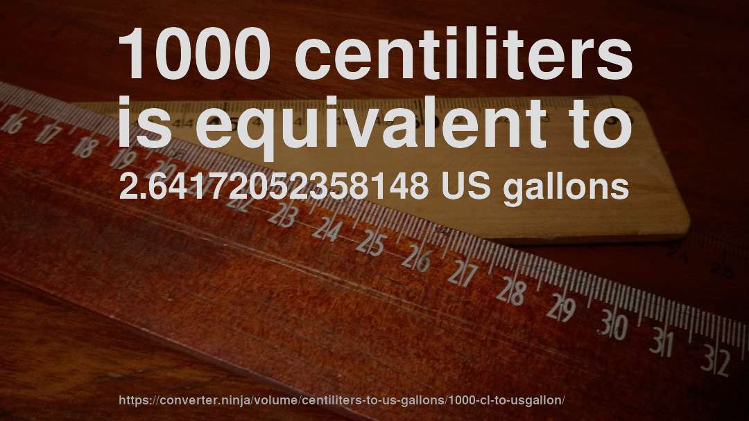 1000 centiliters is equivalent to 2.64172052358148 US gallons