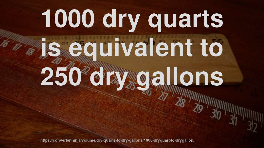 1000 dry quarts is equivalent to 250 dry gallons