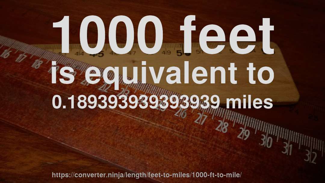 1000 feet is equivalent to 0.189393939393939 miles