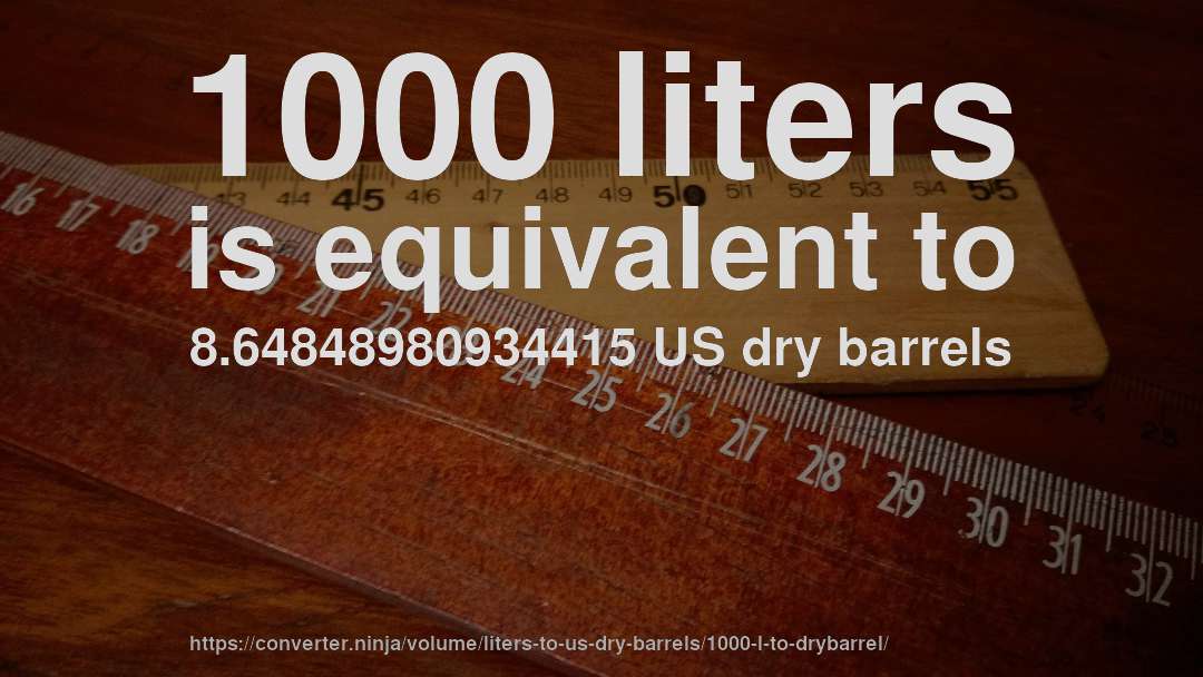 1000 liters is equivalent to 8.64848980934415 US dry barrels