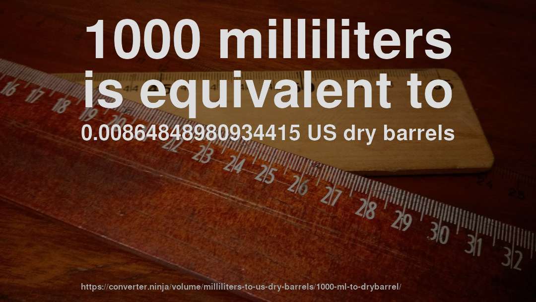 1000 milliliters is equivalent to 0.00864848980934415 US dry barrels