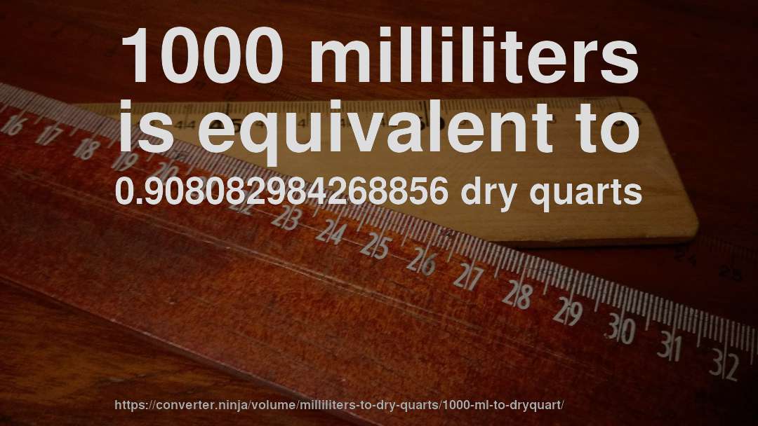 1000 milliliters is equivalent to 0.908082984268856 dry quarts