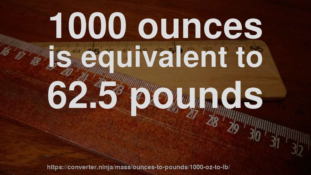 1000 ounces is equivalent to 62.5 pounds