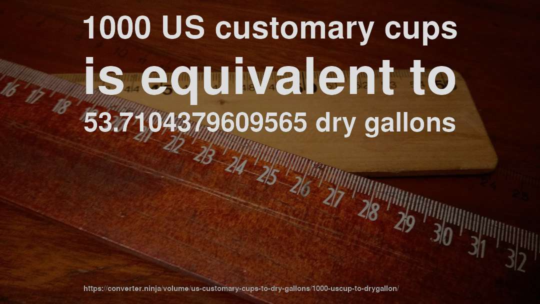 1000 US customary cups is equivalent to 53.7104379609565 dry gallons