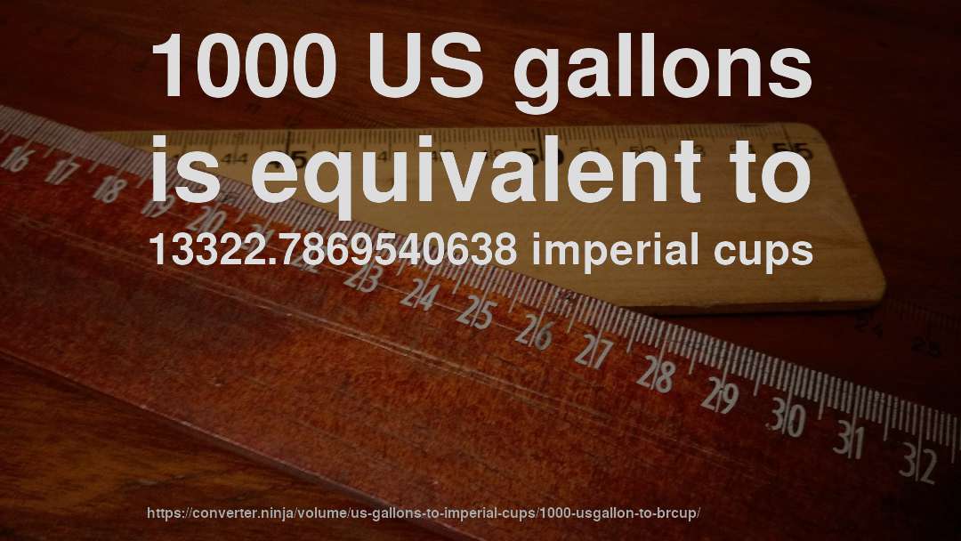 1000 US gallons is equivalent to 13322.7869540638 imperial cups