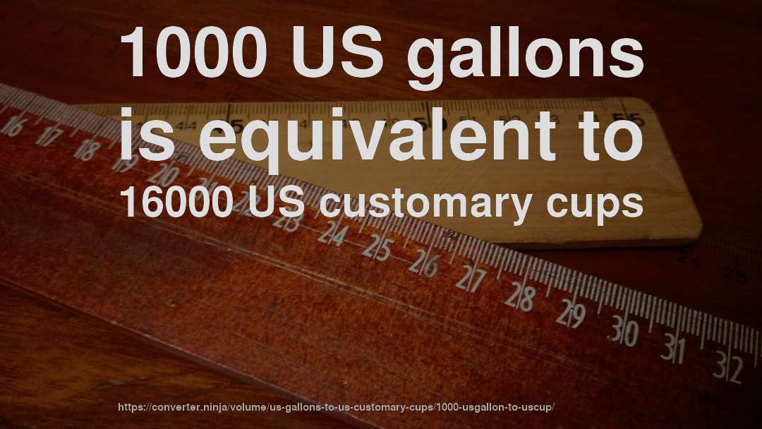 1000 US gallons is equivalent to 16000 US customary cups