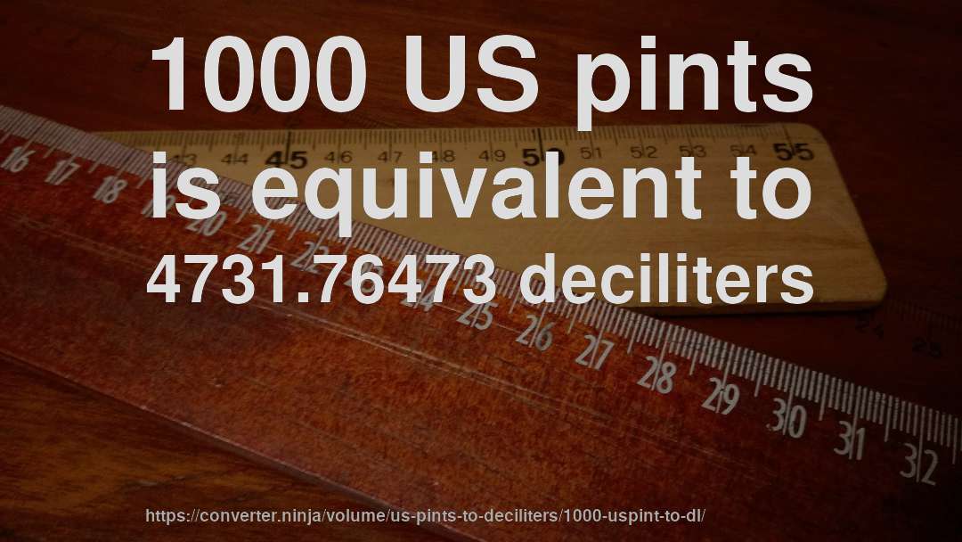 1000 US pints is equivalent to 4731.76473 deciliters