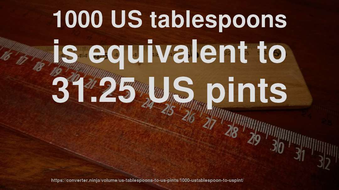 1000 US tablespoons is equivalent to 31.25 US pints