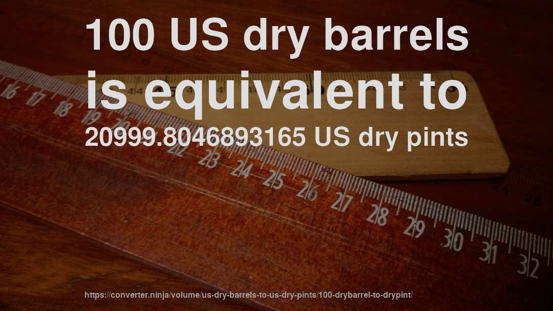 100 US dry barrels is equivalent to 20999.8046893165 US dry pints