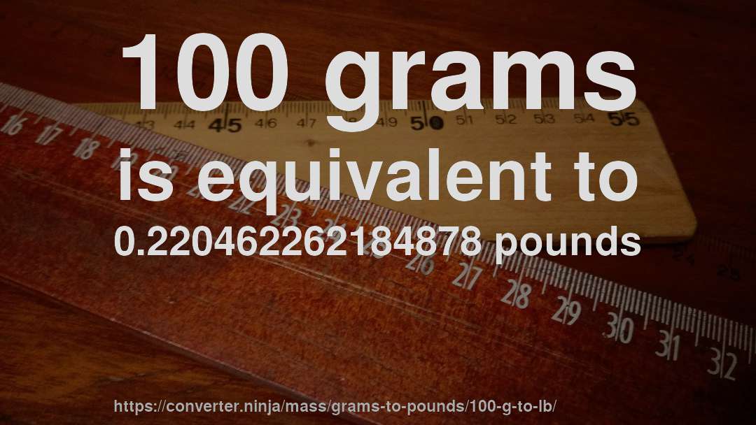 100 grams is equivalent to 0.220462262184878 pounds