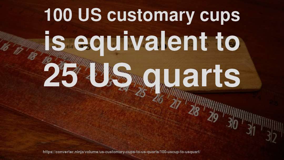 100 US customary cups is equivalent to 25 US quarts