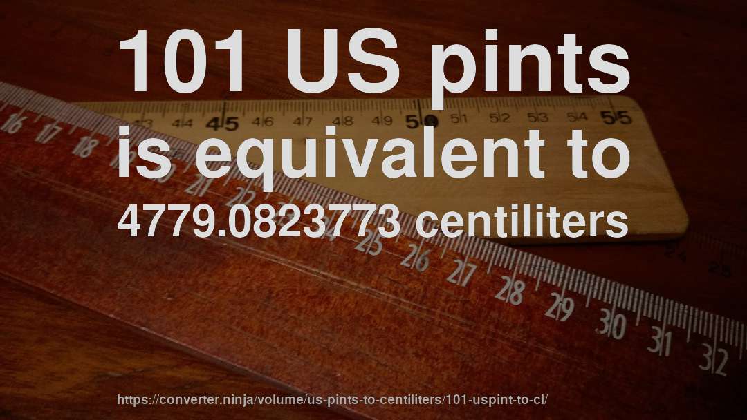 101 US pints is equivalent to 4779.0823773 centiliters