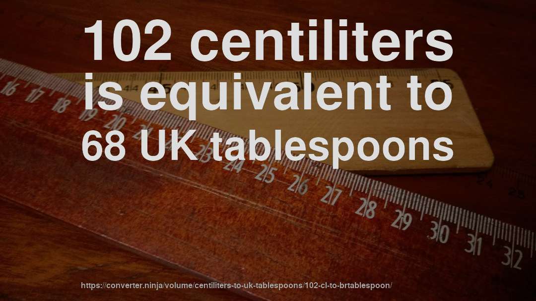 102 centiliters is equivalent to 68 UK tablespoons