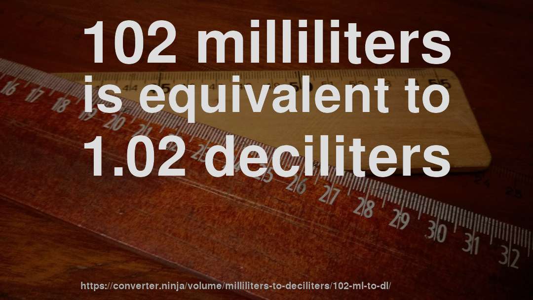102 milliliters is equivalent to 1.02 deciliters