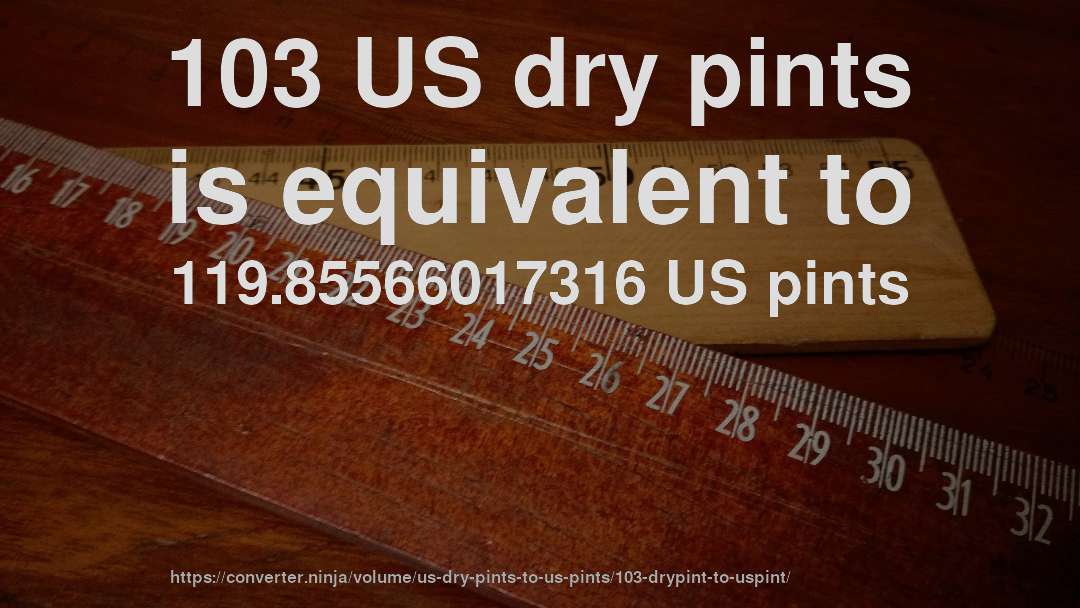 103 US dry pints is equivalent to 119.85566017316 US pints