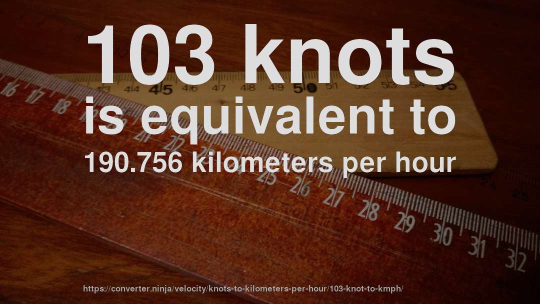 103 knots is equivalent to 190.756 kilometers per hour