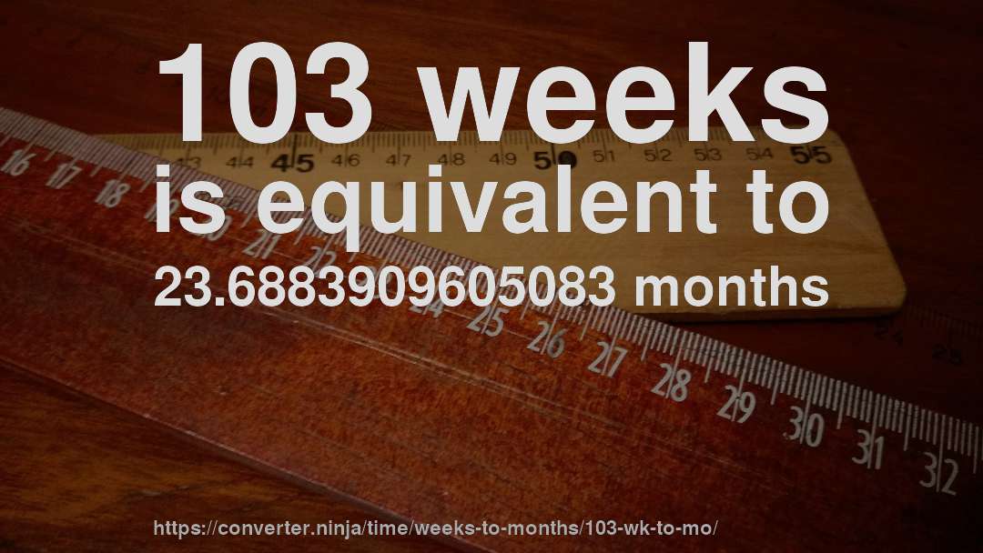 103 weeks is equivalent to 23.6883909605083 months