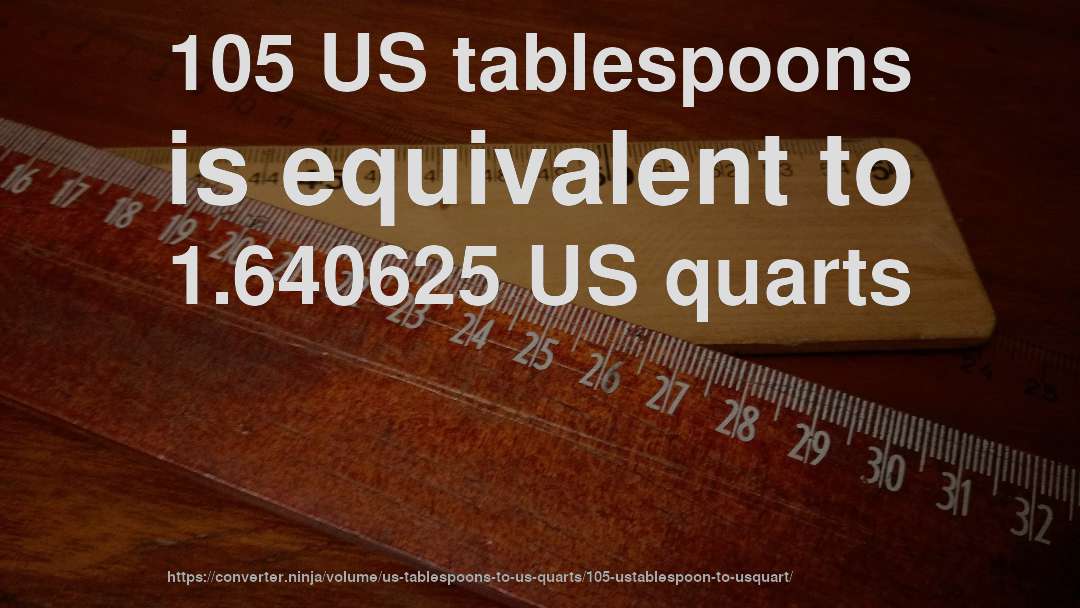 105 US tablespoons is equivalent to 1.640625 US quarts