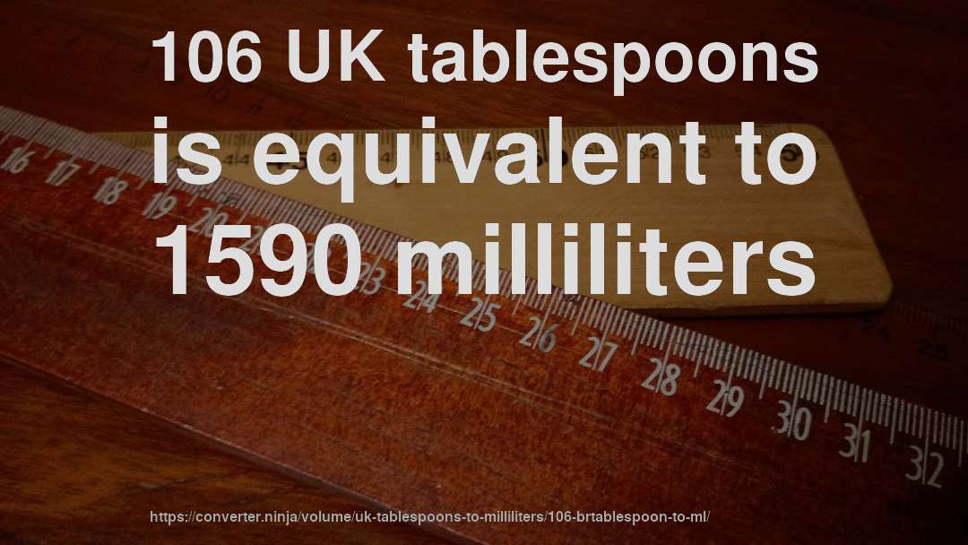 106 UK tablespoons is equivalent to 1590 milliliters