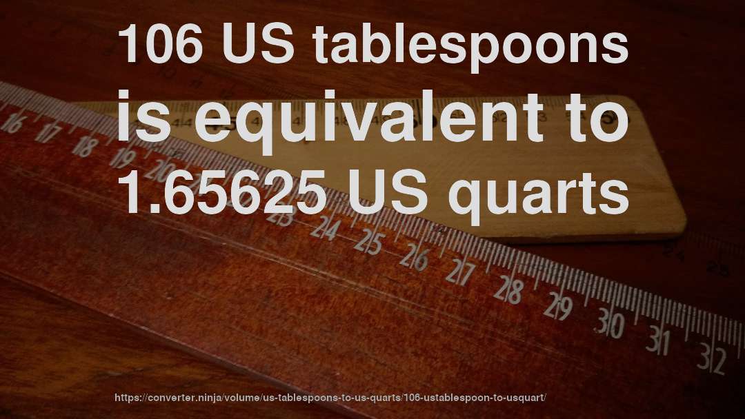 106 US tablespoons is equivalent to 1.65625 US quarts