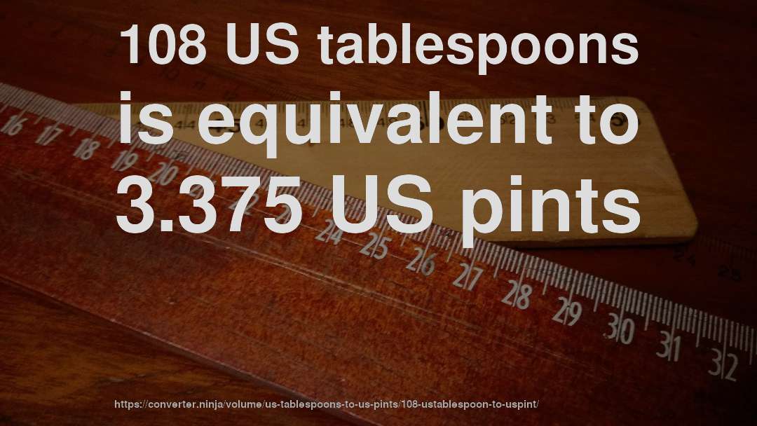 108 US tablespoons is equivalent to 3.375 US pints