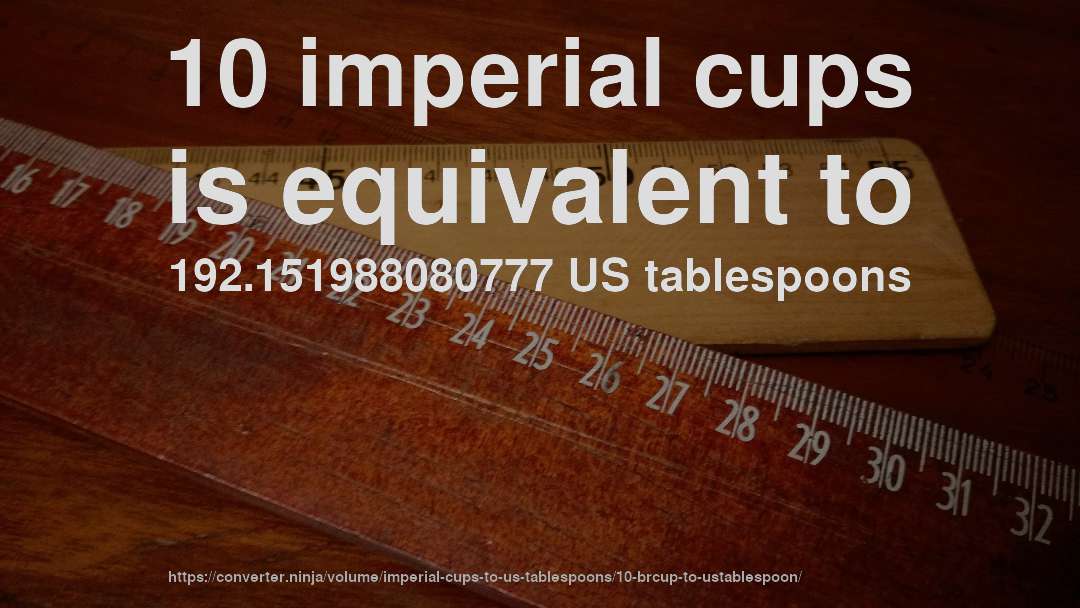 10 imperial cups is equivalent to 192.151988080777 US tablespoons