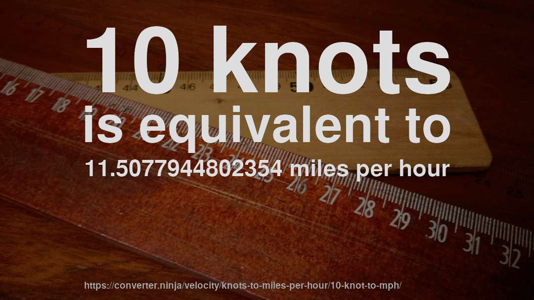 10 knots is equivalent to 11.5077944802354 miles per hour