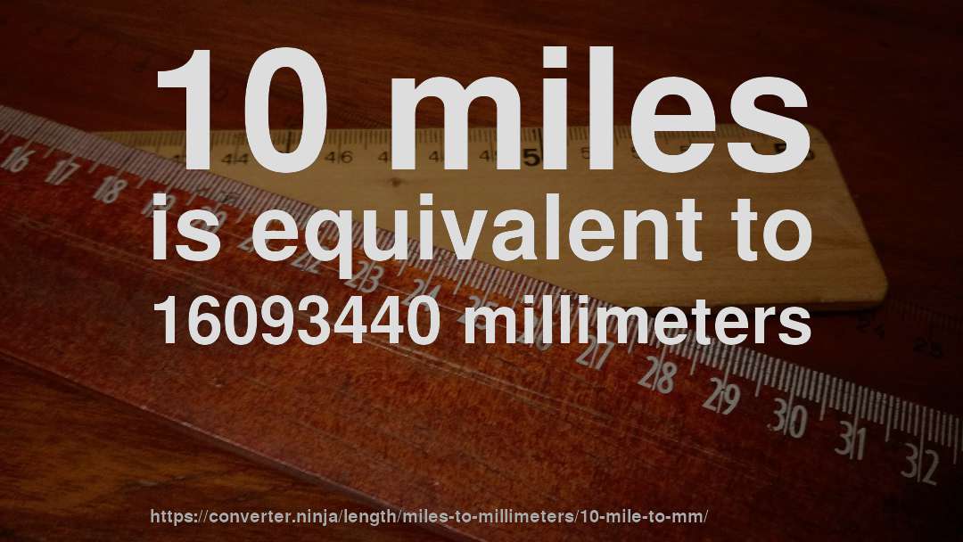 10 miles is equivalent to 16093440 millimeters
