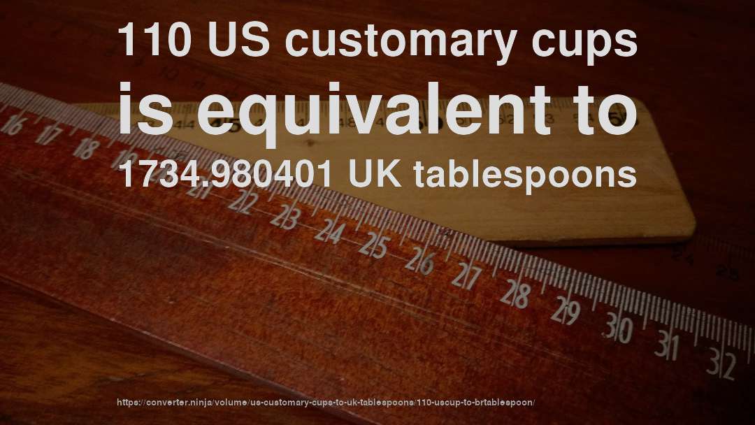 110 US customary cups is equivalent to 1734.980401 UK tablespoons