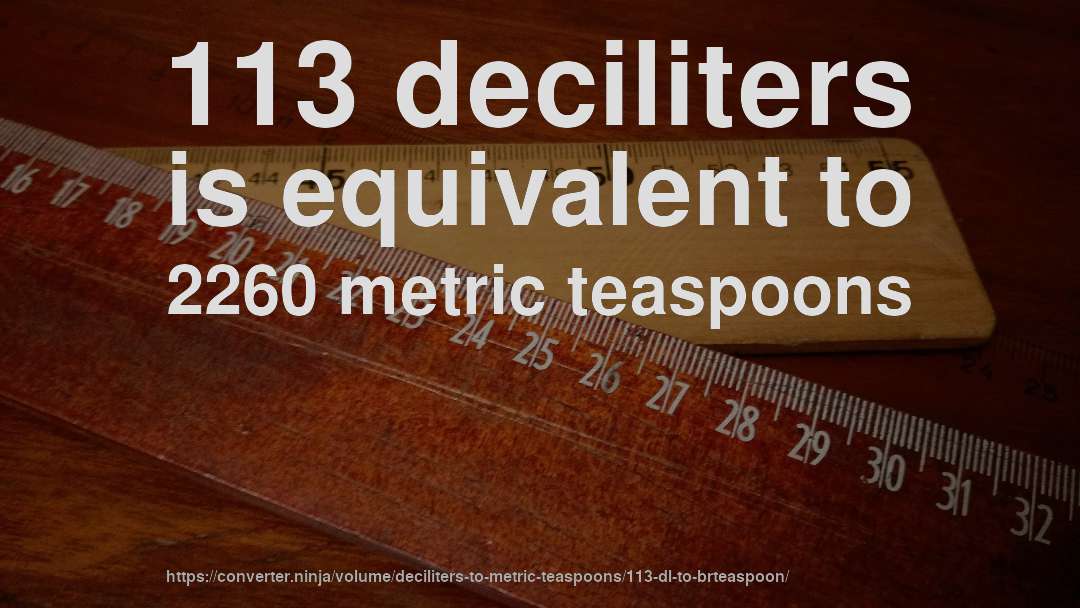 113 deciliters is equivalent to 2260 metric teaspoons