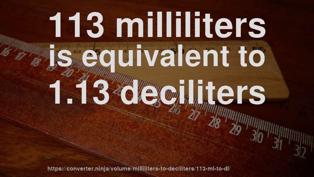 113 milliliters is equivalent to 1.13 deciliters