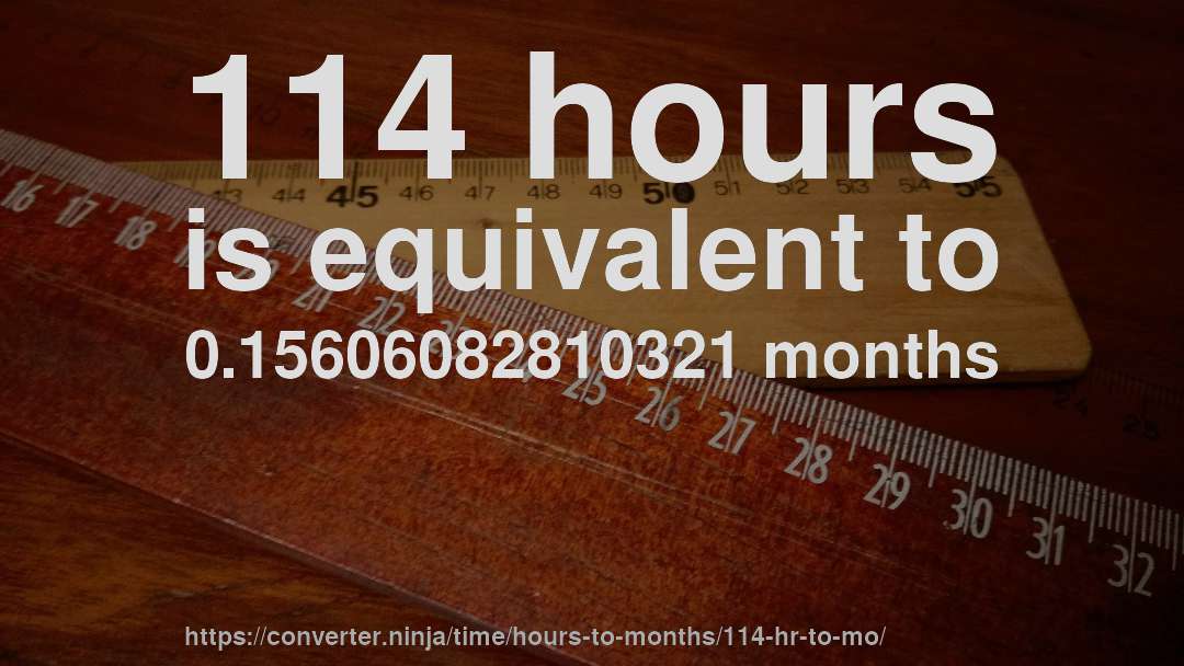 114 hours is equivalent to 0.15606082810321 months