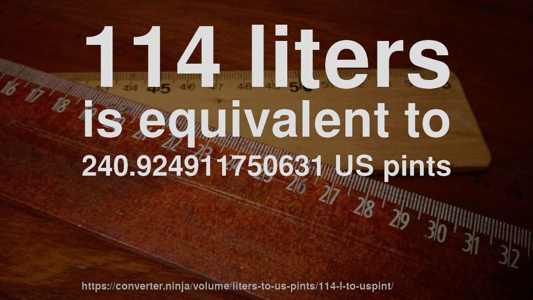 114 liters is equivalent to 240.924911750631 US pints