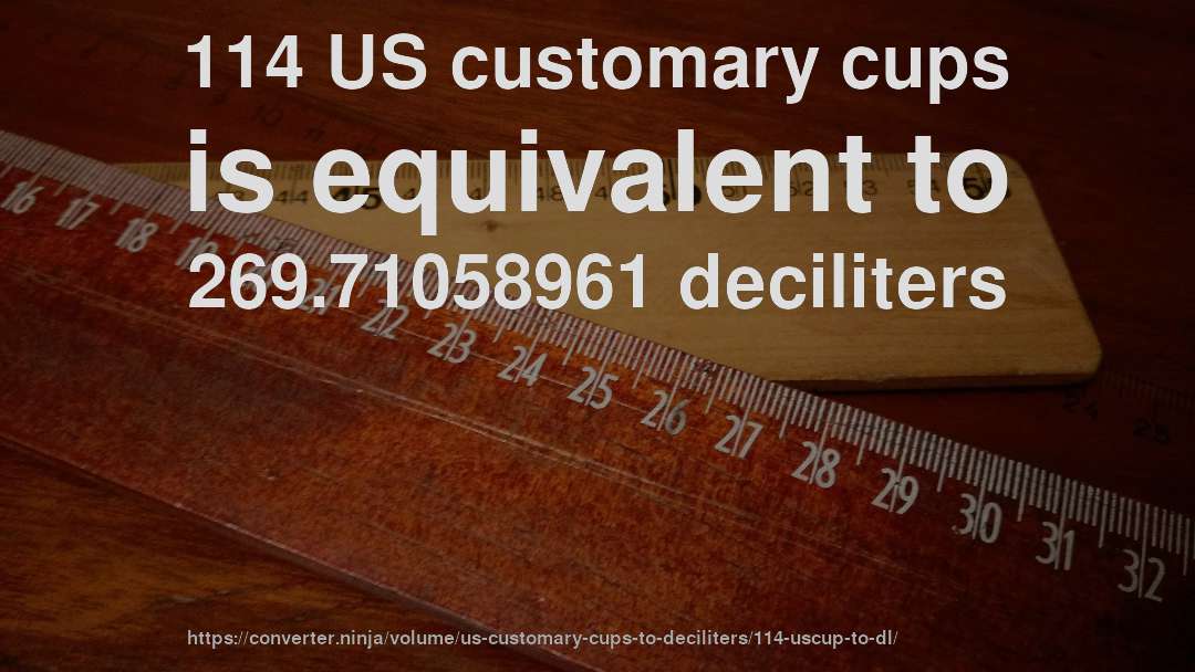 114 US customary cups is equivalent to 269.71058961 deciliters