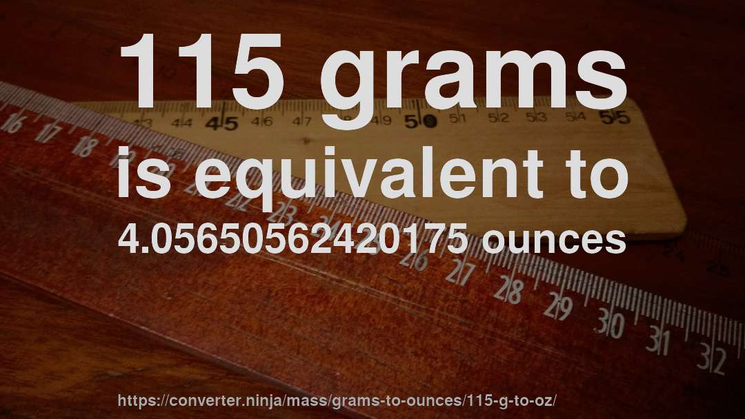 115 grams is equivalent to 4.05650562420175 ounces