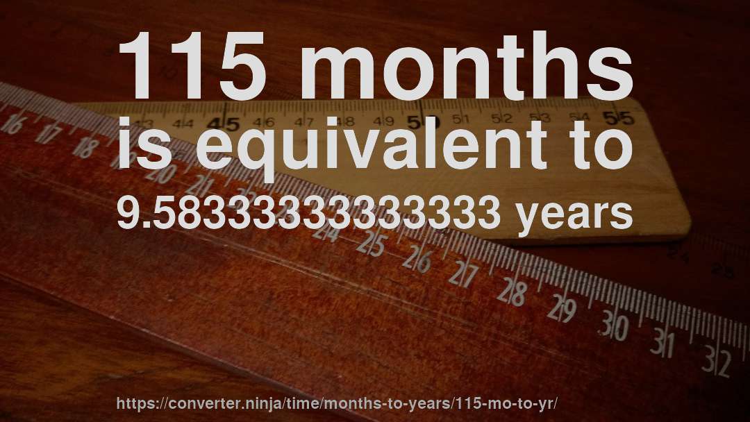 115 months is equivalent to 9.58333333333333 years