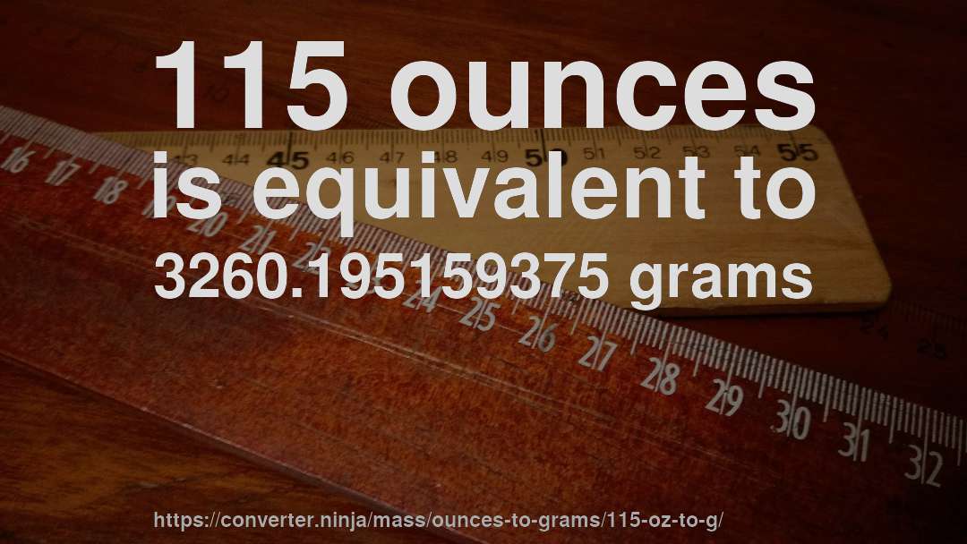115 ounces is equivalent to 3260.195159375 grams