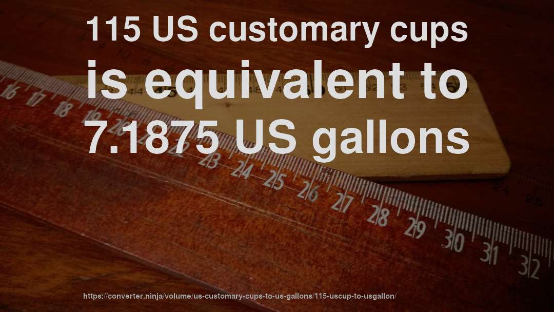 115 US customary cups is equivalent to 7.1875 US gallons
