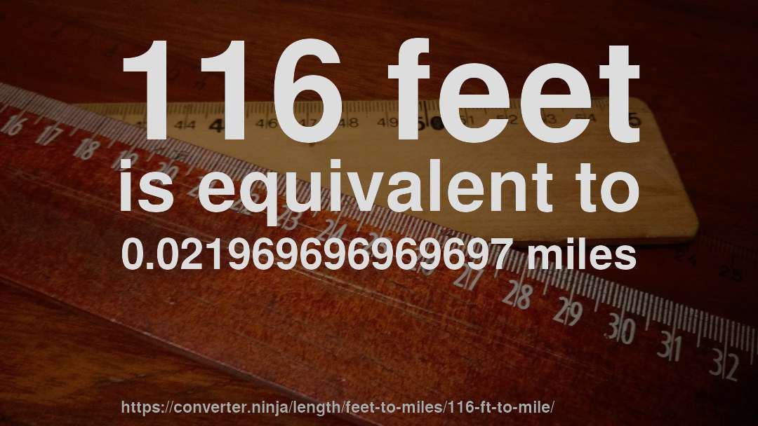 116 feet is equivalent to 0.021969696969697 miles