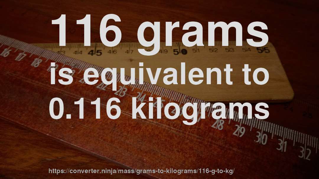 116 grams is equivalent to 0.116 kilograms