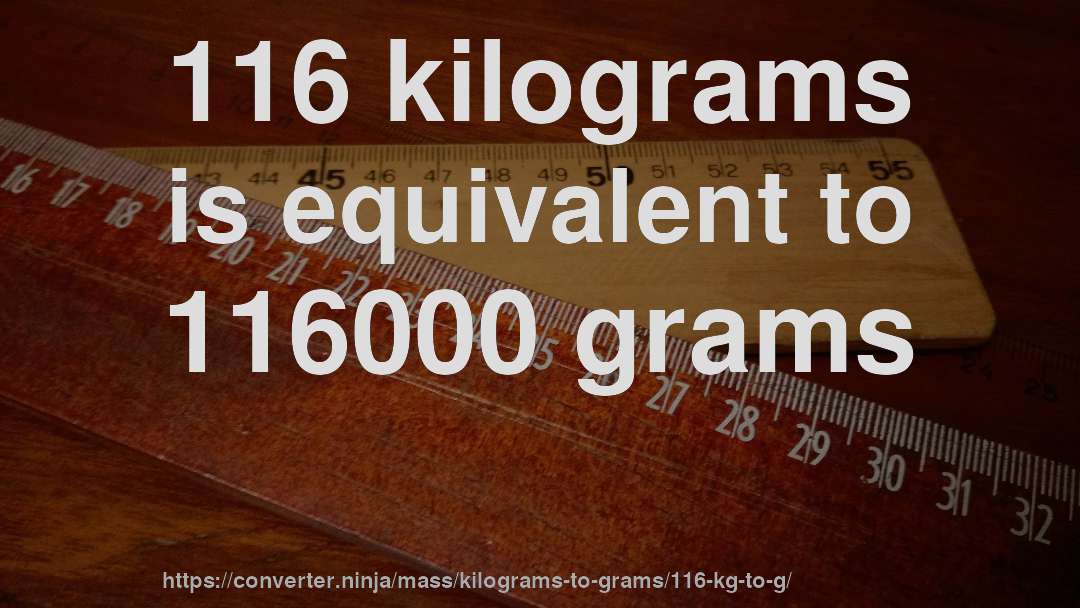 116 kilograms is equivalent to 116000 grams