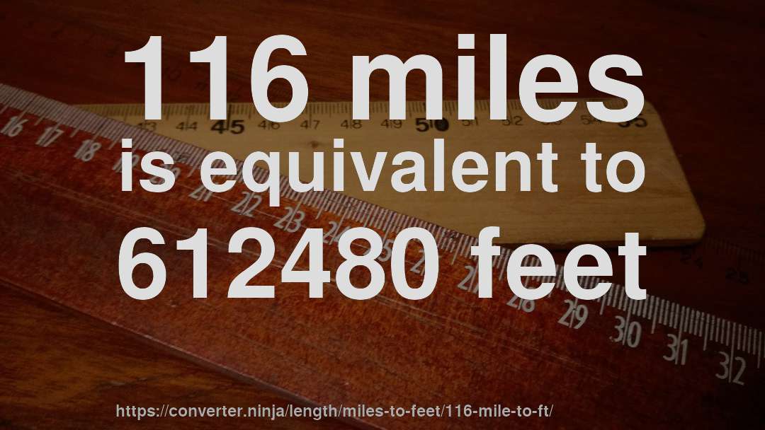 116 miles is equivalent to 612480 feet