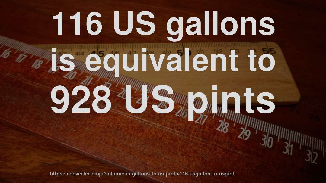 116 US gallons is equivalent to 928 US pints