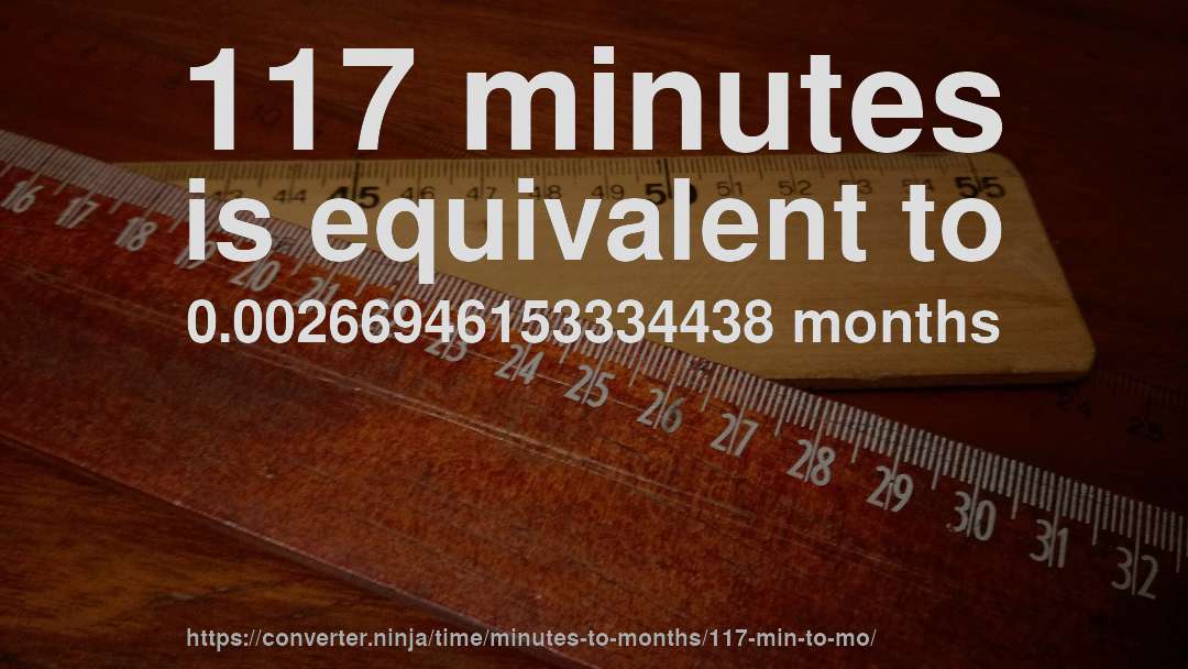 117 minutes is equivalent to 0.00266946153334438 months