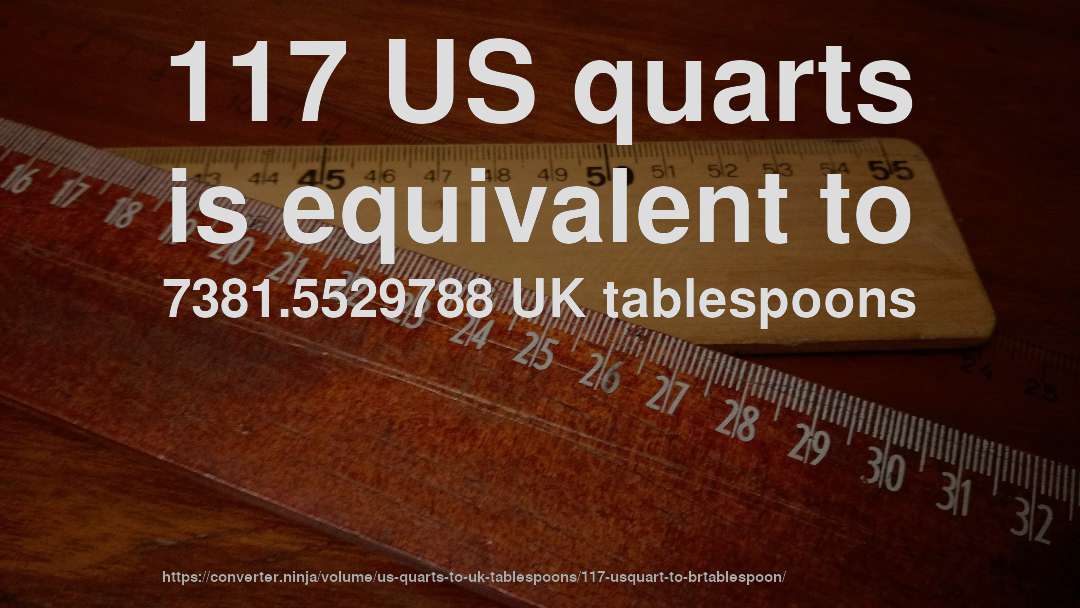 117 US quarts is equivalent to 7381.5529788 UK tablespoons