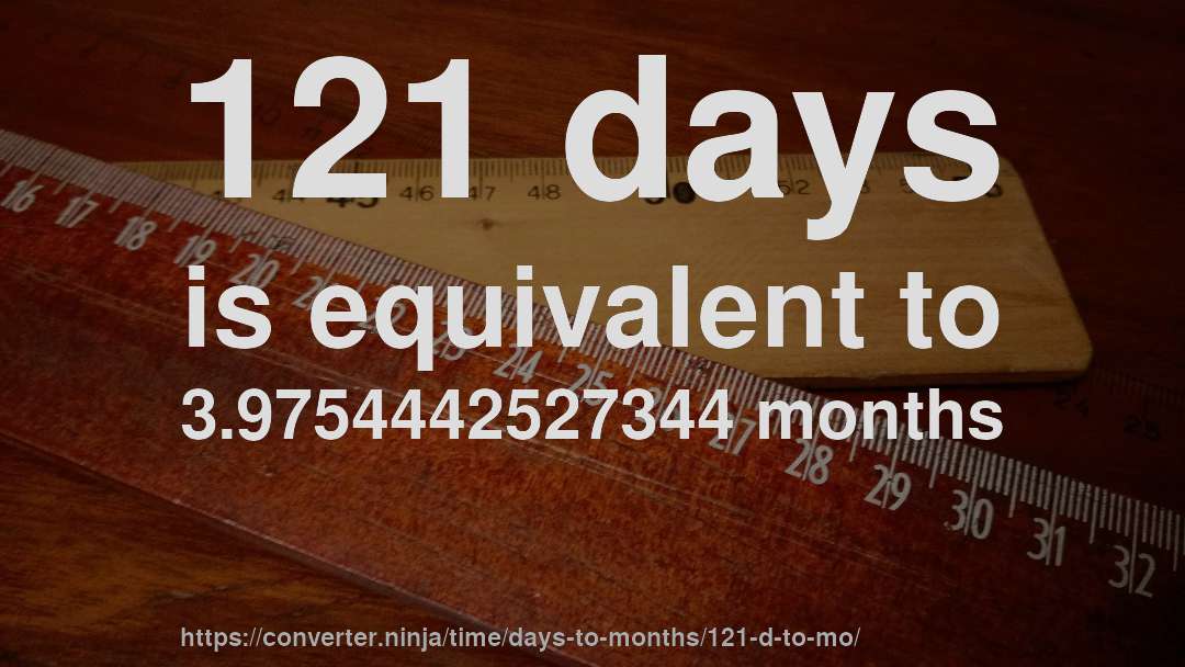 121 days is equivalent to 3.9754442527344 months