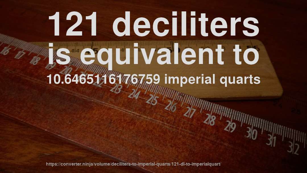 121 deciliters is equivalent to 10.6465116176759 imperial quarts
