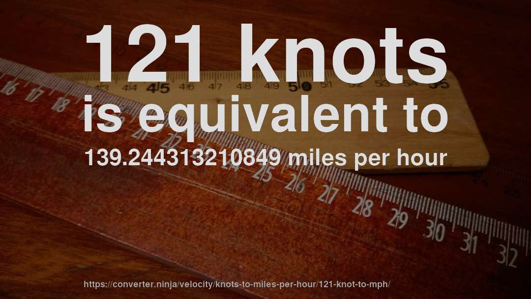 121 knots is equivalent to 139.244313210849 miles per hour